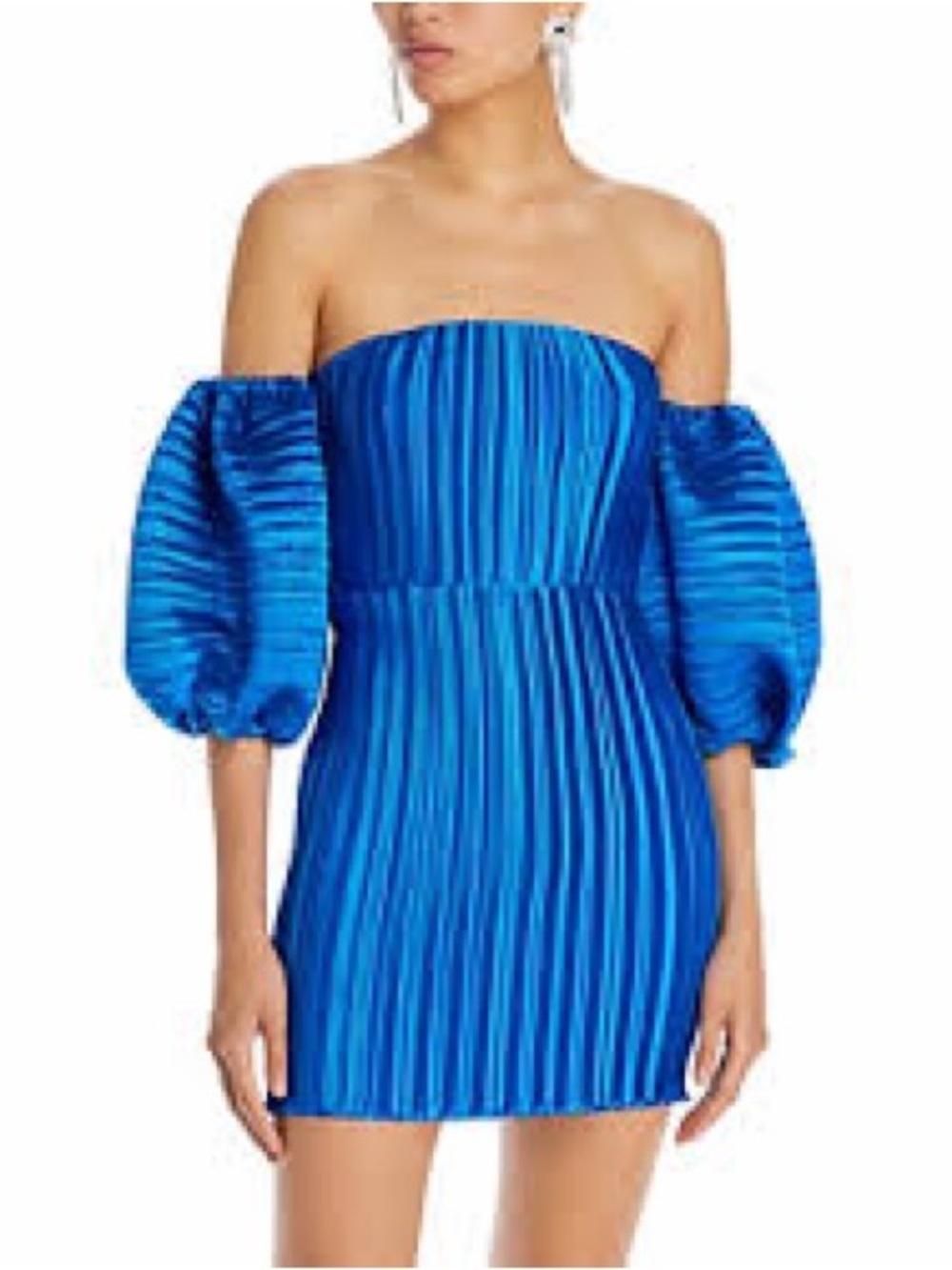 L'IDÉE Sirene Mini Dress Moroccan Blue Pleated Puff Sleeve Sz AU 8 / US 4 NWT